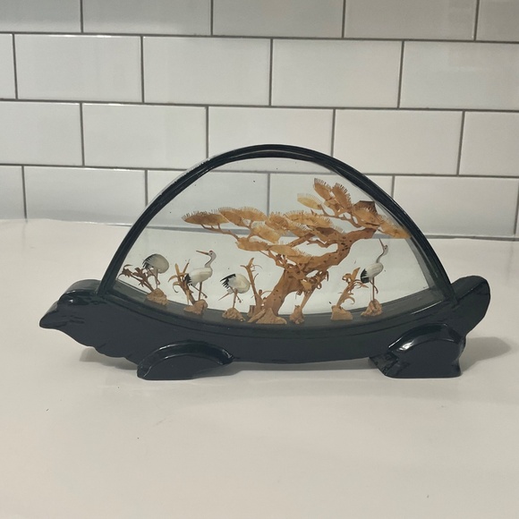 VTG Chinese Diorama cork Stork Wood Case signed San You - Picture 5 of 7